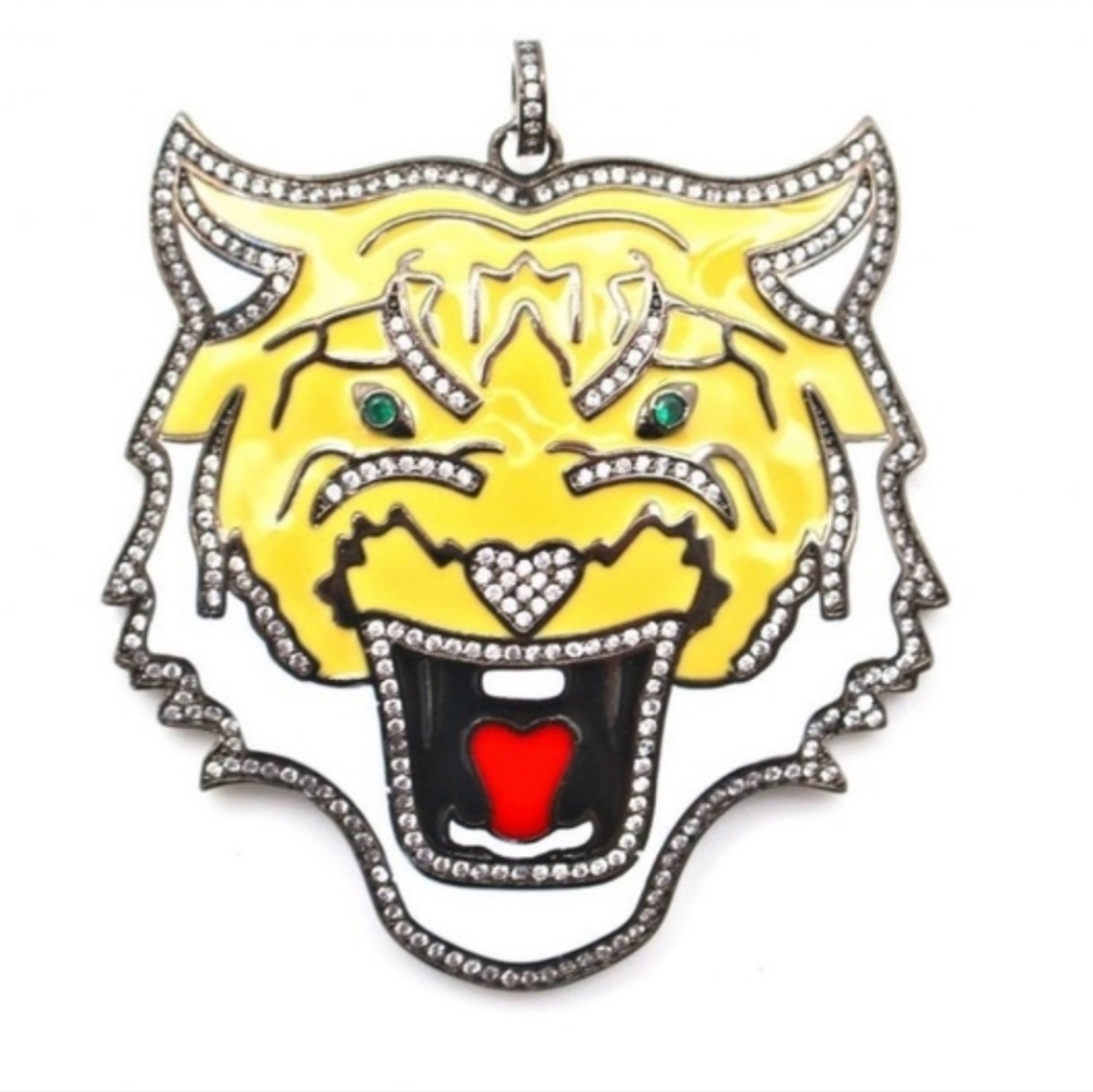 Karli Buxton Gunmetal Pave Crystal Charm Enamel Jade Green  Gold / Yellow